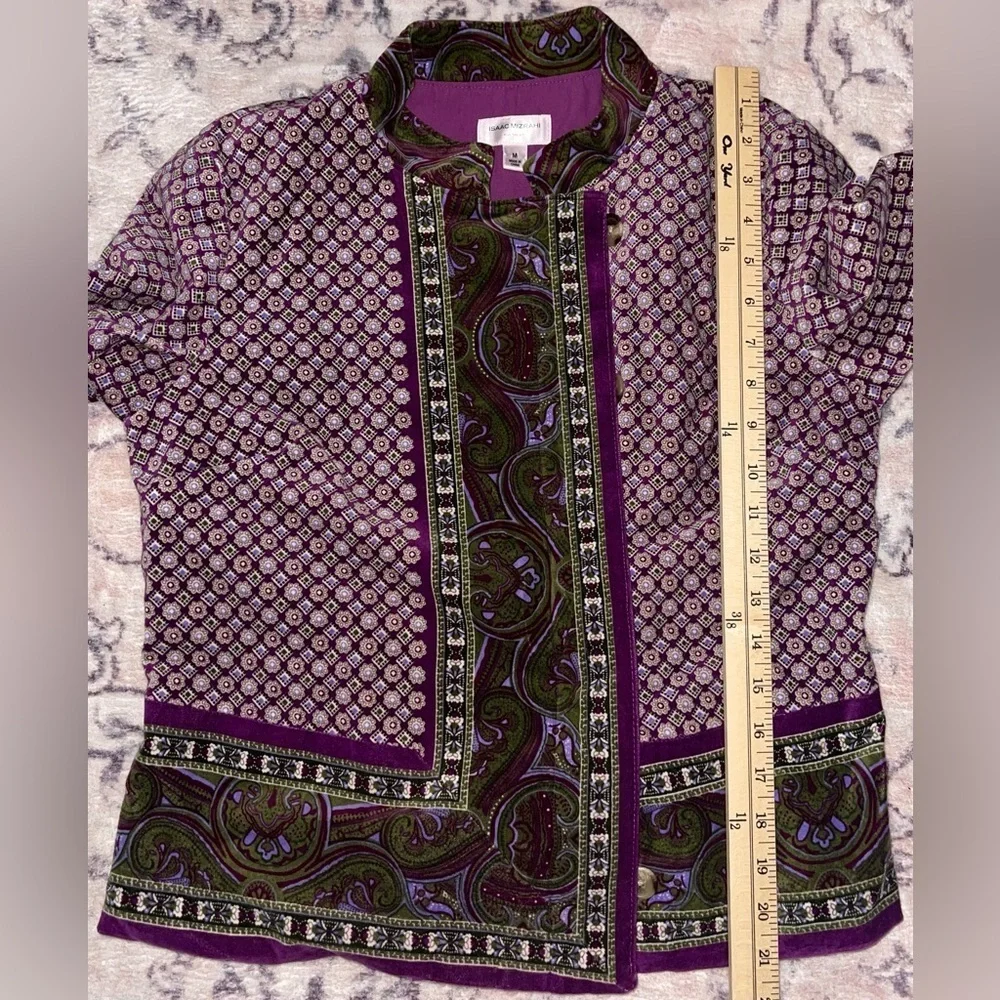 Isaac Mizrahi Artisan Velvet Paisley Jacket in Purple and Olive Size Medium - Picture 4 of 10